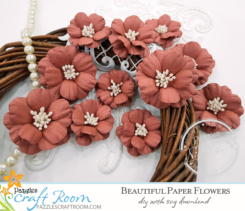 Pazzles DIY Beautiful Paper Flowers with instant SVG download. Instant SVG download compatible with all major electronic cutters including Pazzles Inspiration, Cricut, and Silhouette Cameo. Design by Nida Tanweer.