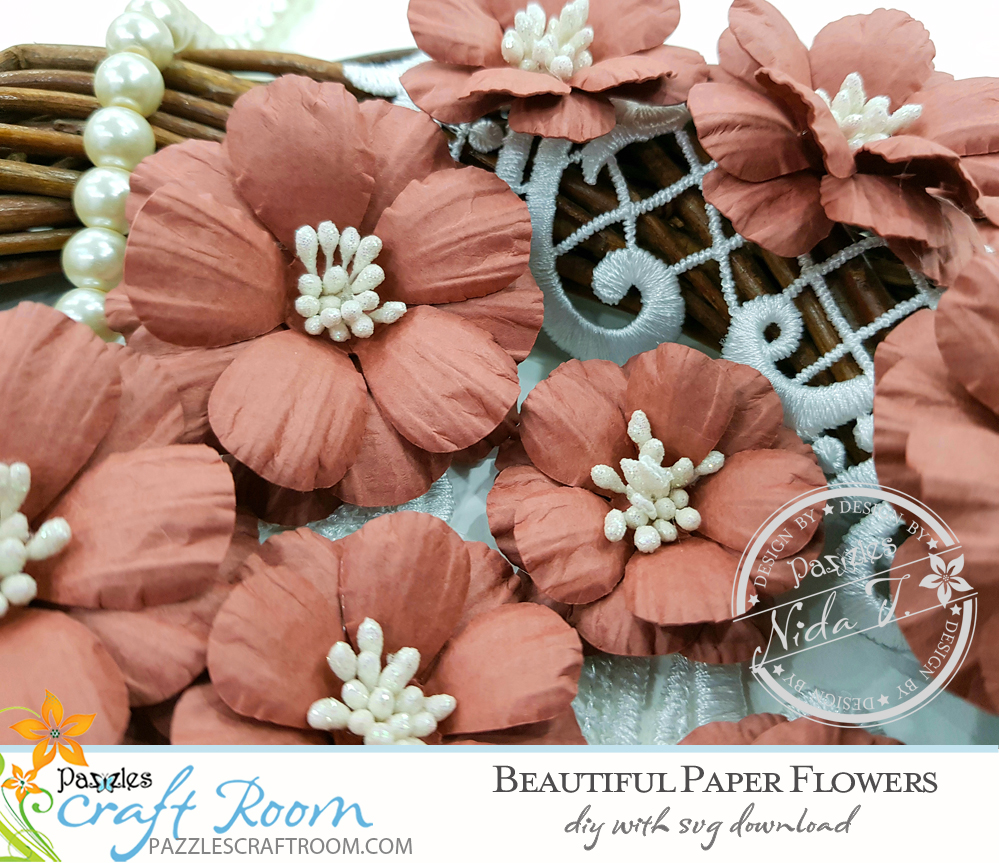 Pazzles DIY Beautiful Paper Flowers with instant SVG download. Instant SVG download compatible with all major electronic cutters including Pazzles Inspiration, Cricut, and Silhouette Cameo. Design by Nida Tanweer.