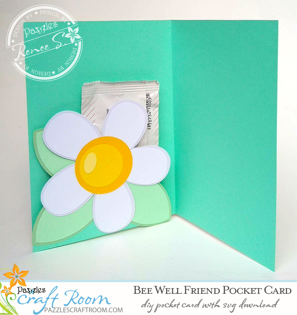 Pazzles DIY Bee Well Friend Pocket Card with instant SVG download. Compatible with all major electronic cutters including Pazzles Inspiration, Cricut, and Silhouette Cameo. Design by Renee Smart.
