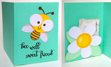 Pazzles DIY Bee Well Friend Pocket Card with instant SVG download. Compatible with all major electronic cutters including Pazzles Inspiration, Cricut, and Silhouette Cameo. Design by Renee Smart.