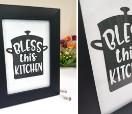 Pazzles DIY Bless this Kitchen Frame with instant SVG download. Compatible with all major electronic cutters including Pazzles Inspiration, Cricut, and Silhouette Cameo. Design by Nida Tanweer.