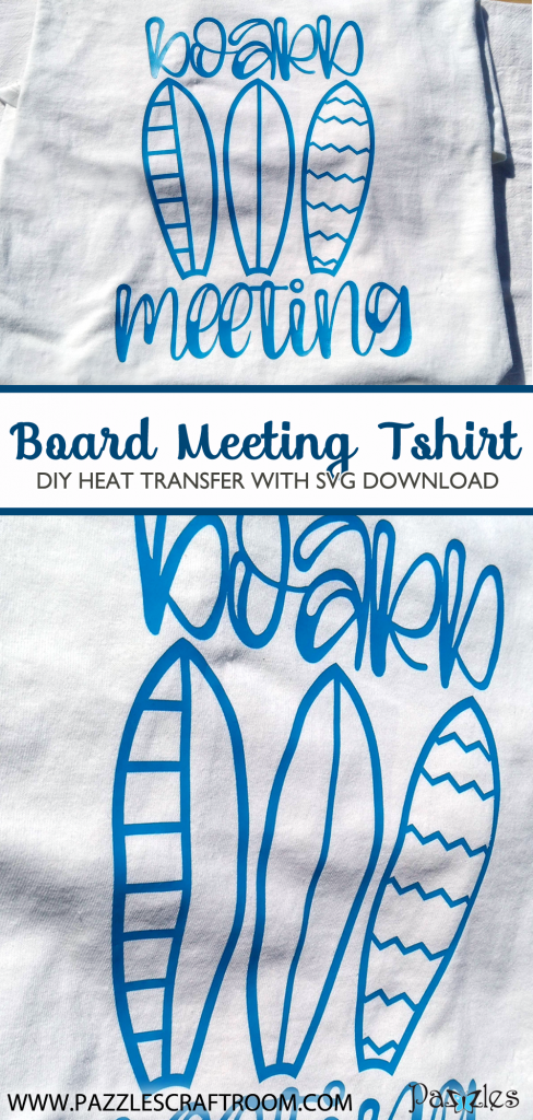 Pazzles DIY Surfing Board Meeting HTV Shirt with instant SVG download. Compatible with all major electronic cutters including Pazzles Inspiration, Cricut, and Silhouette Cameo. Design by Renee Smart.