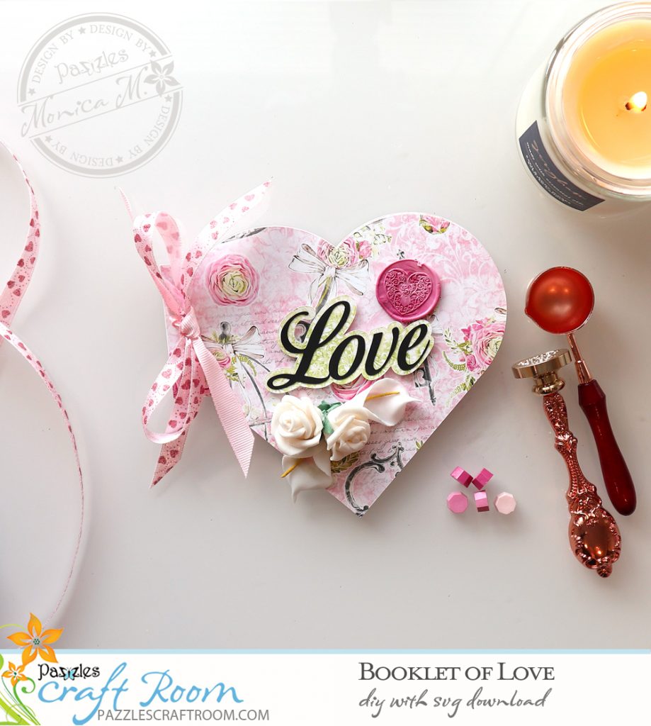 Pazzles DIY Booklet of Love Mini Album. Instant SVG download compatible with all major electronic cutters including Pazzles Inspiration, Cricut, and Silhouette Cameo. Design by Monica Martinez.