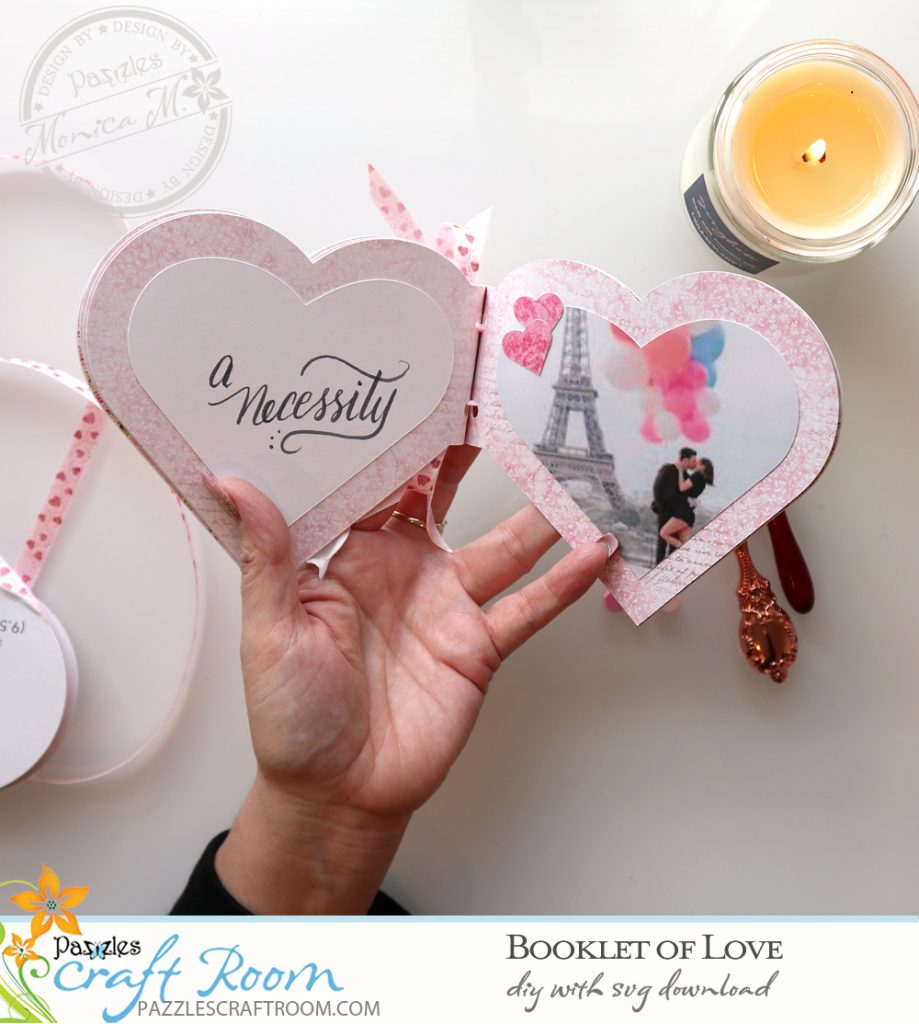 Pazzles DIY Booklet of Love Mini Album. Instant SVG download compatible with all major electronic cutters including Pazzles Inspiration, Cricut, and Silhouette Cameo. Design by Monica Martinez.