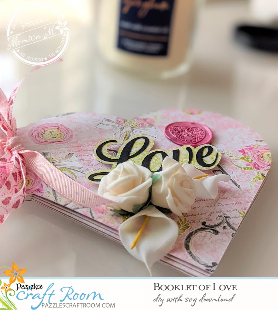 Pazzles DIY Booklet of Love Mini Album. Instant SVG download compatible with all major electronic cutters including Pazzles Inspiration, Cricut, and Silhouette Cameo. Design by Monica Martinez.