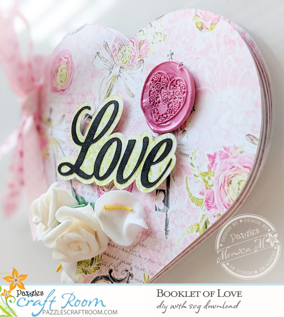 Pazzles DIY Booklet of Love Mini Album. Instant SVG download compatible with all major electronic cutters including Pazzles Inspiration, Cricut, and Silhouette Cameo. Design by Monica Martinez.
