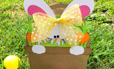 Pazzles DIY Bunny Basket Easter Bag with instant SVG download. Compatible with all major electronic cutters including Pazzles Inspiration, Cricut, and Silhouette Cameo. Design by Alma Cervantes.