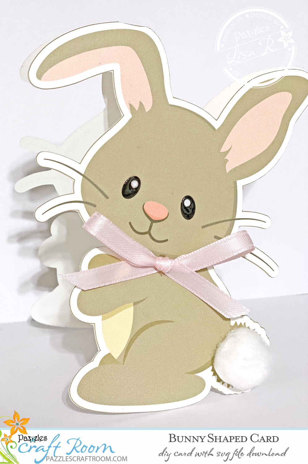 Pazzles DIY Bunny Card with instant SVG download. Compatible with all major electronic cutters including Pazzles Inspiration, Cricut, and Silhouette Cameo. Design by Lisa Reyna.