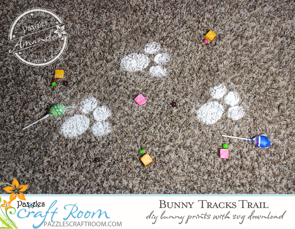 Pazzles DIY Bunny Tracks Trail with instant SVG download. Instant SVG download compatible with all major electronic cutters including Pazzles Inspiration, Cricut, and Silhouette Cameo. Design by Amanda Vander Woude.