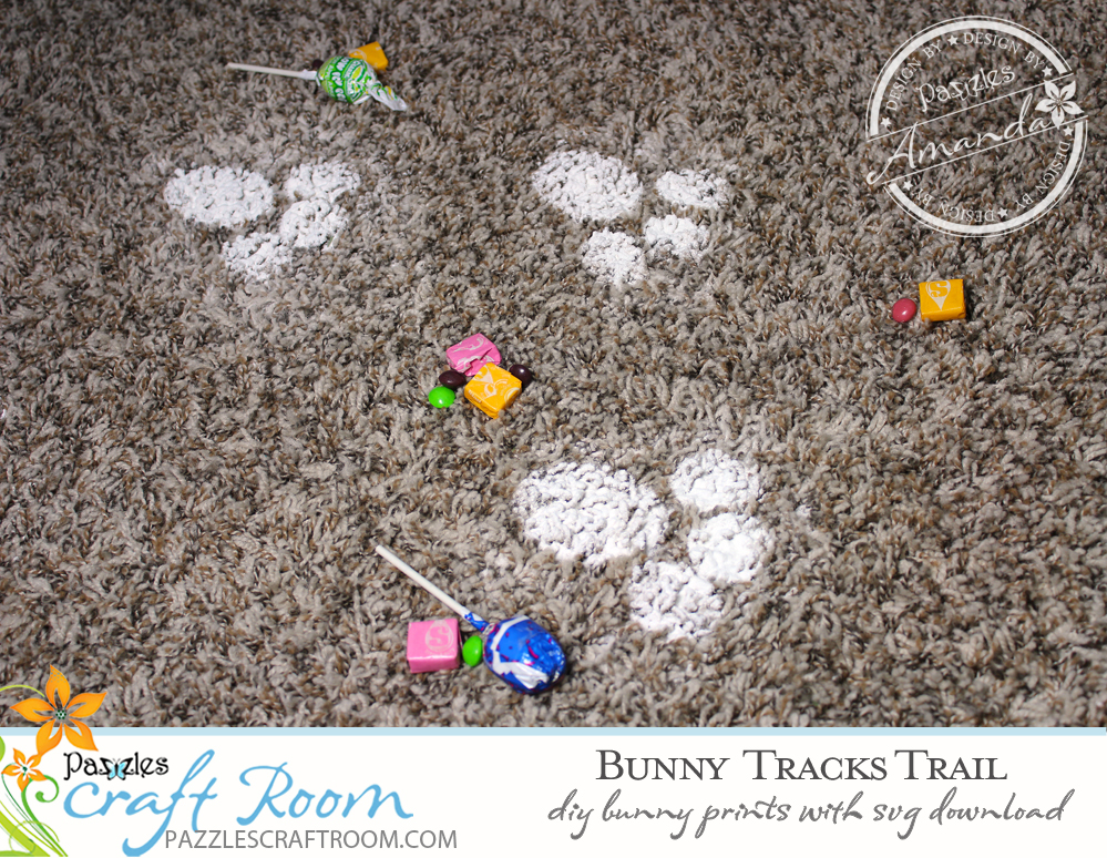 Pazzles DIY Bunny Tracks Trail with instant SVG download. Instant SVG download compatible with all major electronic cutters including Pazzles Inspiration, Cricut, and Silhouette Cameo. Design by Amanda Vander Woude.