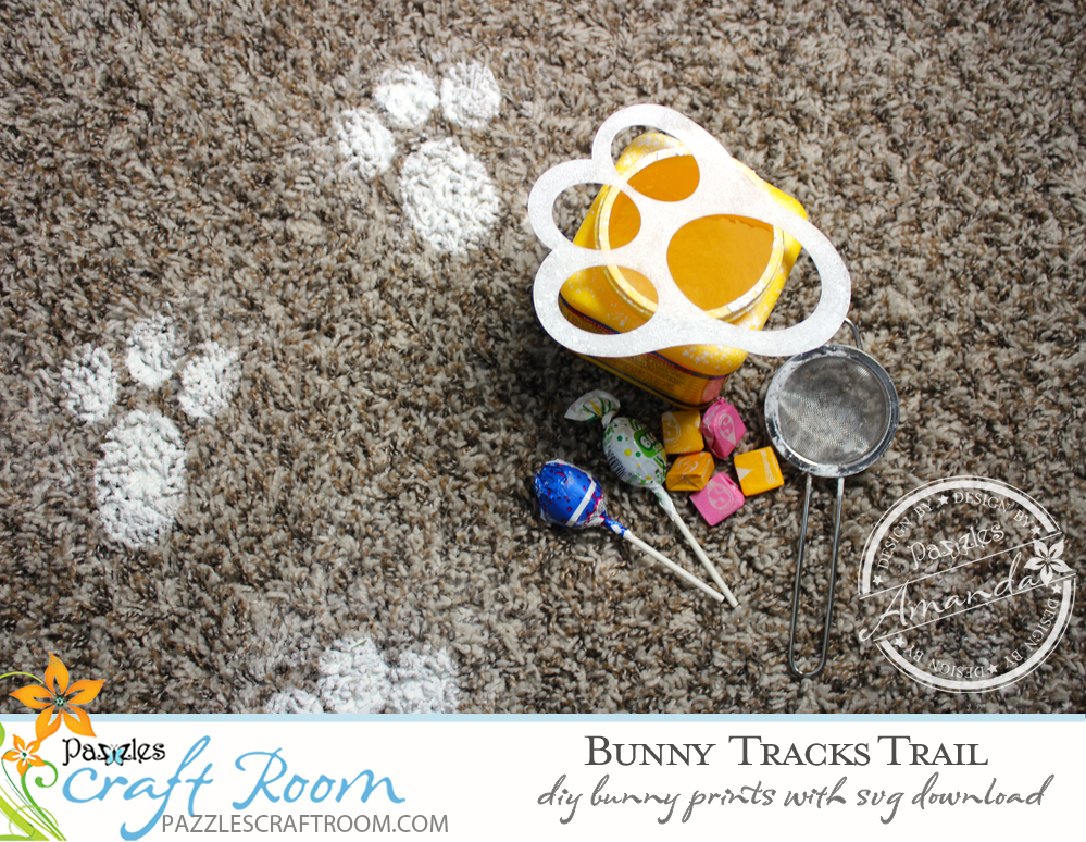 Pazzles DIY Bunny Tracks Trail with instant SVG download. Instant SVG download compatible with all major electronic cutters including Pazzles Inspiration, Cricut, and Silhouette Cameo. Design by Amanda Vander Woude.