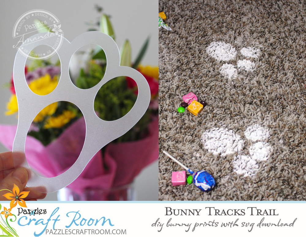 Pazzles DIY Bunny Tracks Trail with instant SVG download. Instant SVG download compatible with all major electronic cutters including Pazzles Inspiration, Cricut, and Silhouette Cameo. Design by Amanda Vander Woude.