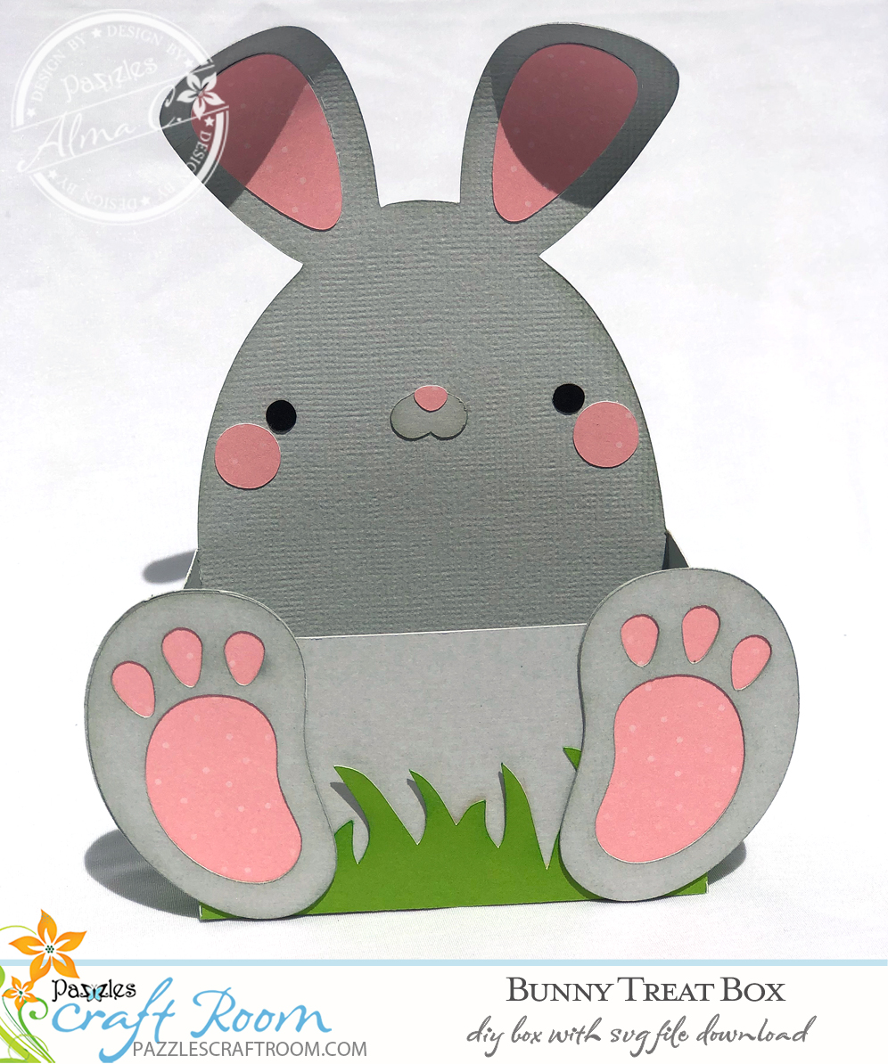 Pazzles DIY Bunny Treat Box for Easter with instant SVG download. Compatible with all major electronic cutters including Pazzles Inspiration, Cricut, and Silhouette Cameo. Design by Alma Cervantes from SVGCuttables.