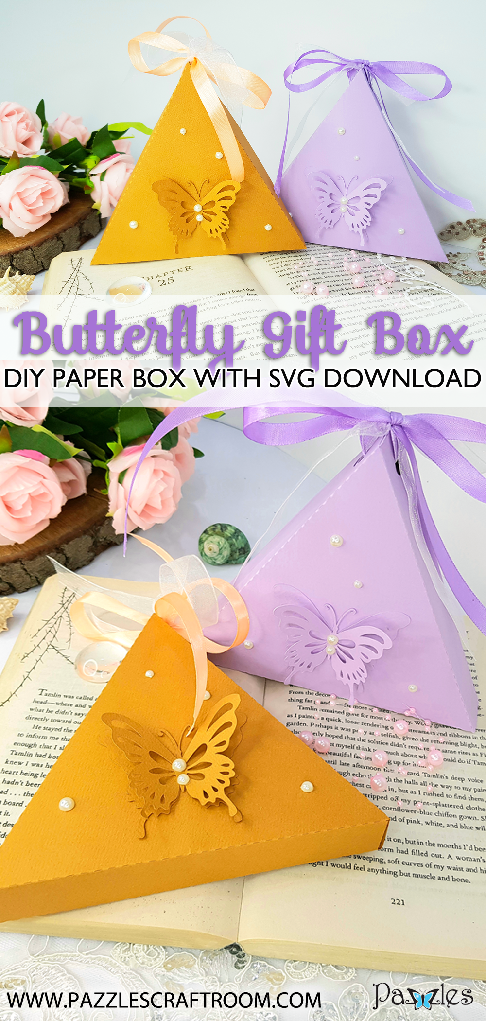 Pazzles DIY Butterfly Gift Box with instant SVG download. Compatible with all major electronic cutters including Pazzles Inspiration, Cricut, and Silhouette Cameo. Design by Nida Tanweer.
