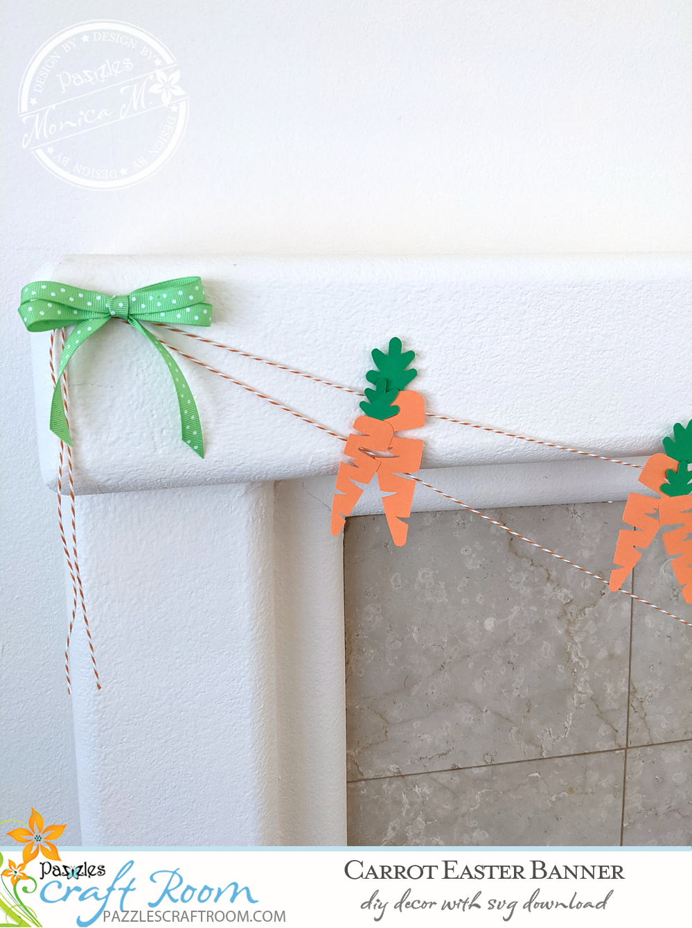 Pazzles DIY Carrots Easter Banner. Instant SVG download compatible with all major electronic cutters including Pazzles Inspiration, Cricut, and Silhouette Cameo. Design by Monica Martinez.
