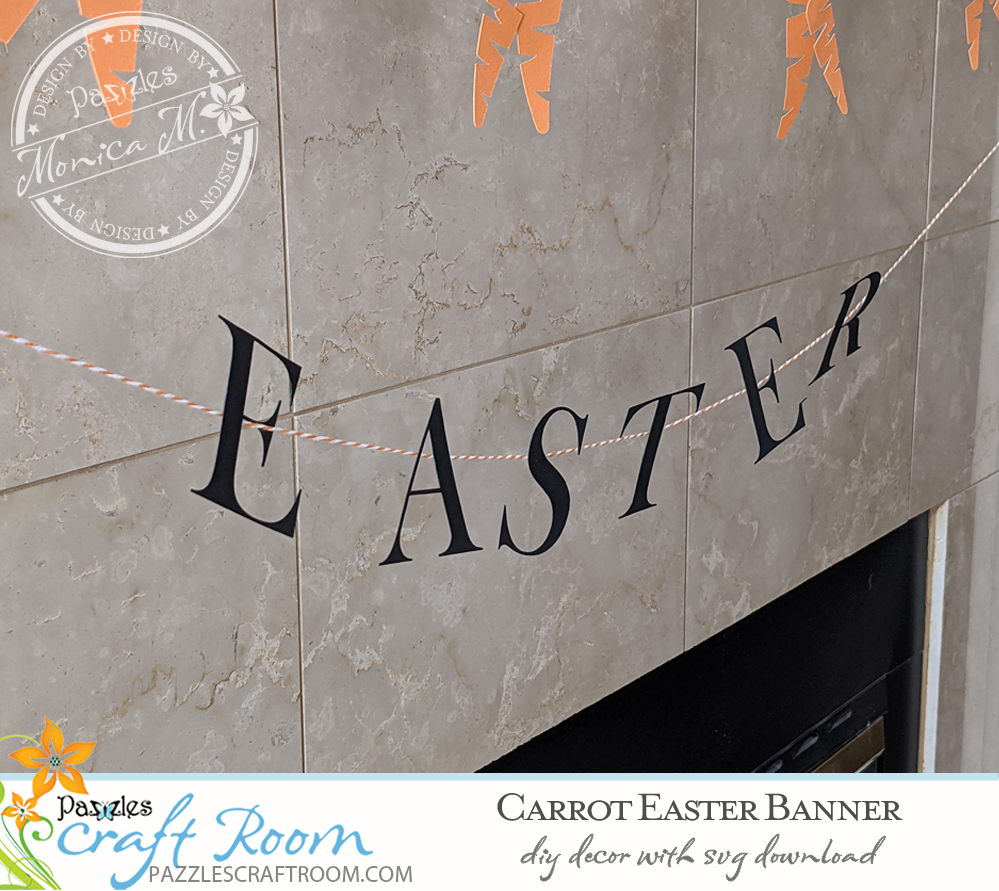 Pazzles DIY Carrots Easter Banner. Instant SVG download compatible with all major electronic cutters including Pazzles Inspiration, Cricut, and Silhouette Cameo. Design by Monica Martinez.