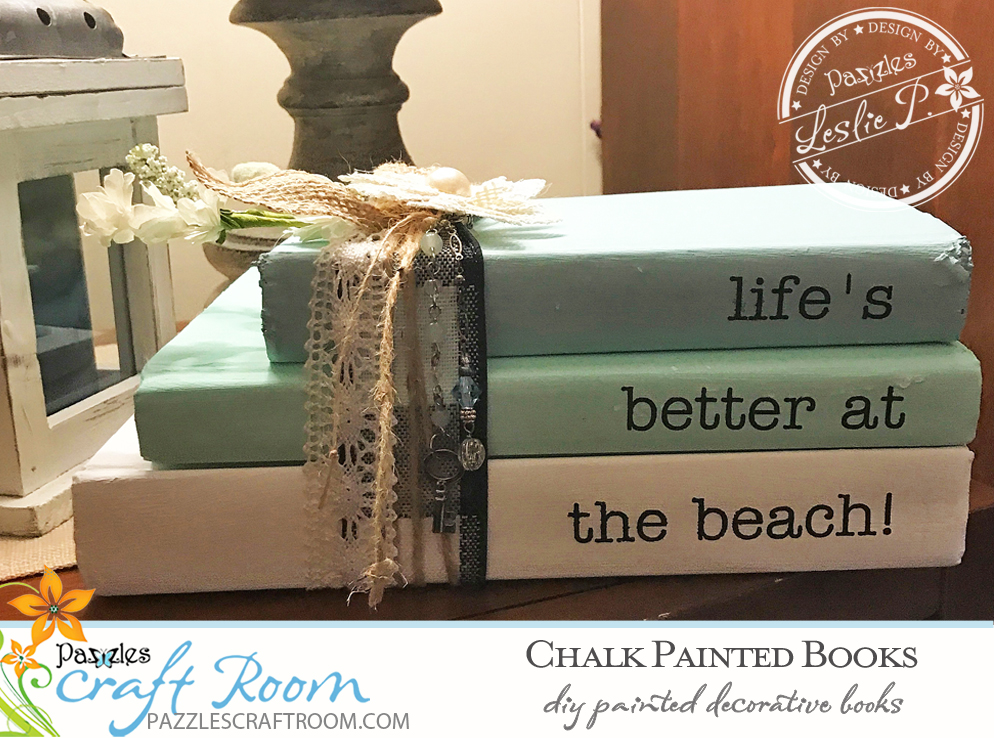 Pazzles DIY Chalk Painted Books with instant SVG download. Compatible with all major electronic cutters including Pazzles Inspiration, Cricut, and Silhouette Cameo. Design by Leslie Peppers.