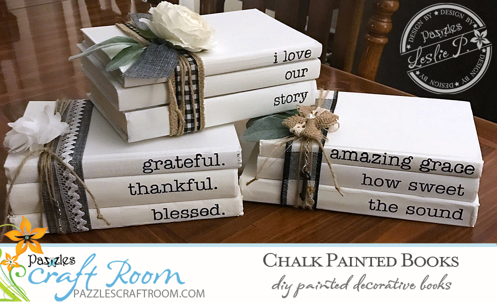 Pazzles DIY Chalk Painted Books with instant SVG download. Compatible with all major electronic cutters including Pazzles Inspiration, Cricut, and Silhouette Cameo. Design by Leslie Peppers.