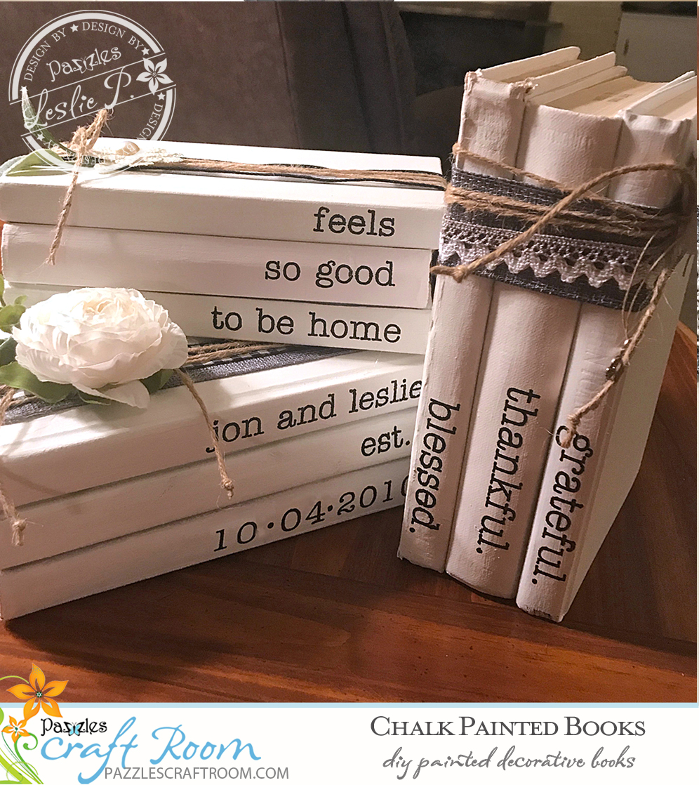 Pazzles DIY Chalk Painted Books with instant SVG download. Compatible with all major electronic cutters including Pazzles Inspiration, Cricut, and Silhouette Cameo. Design by Leslie Peppers.