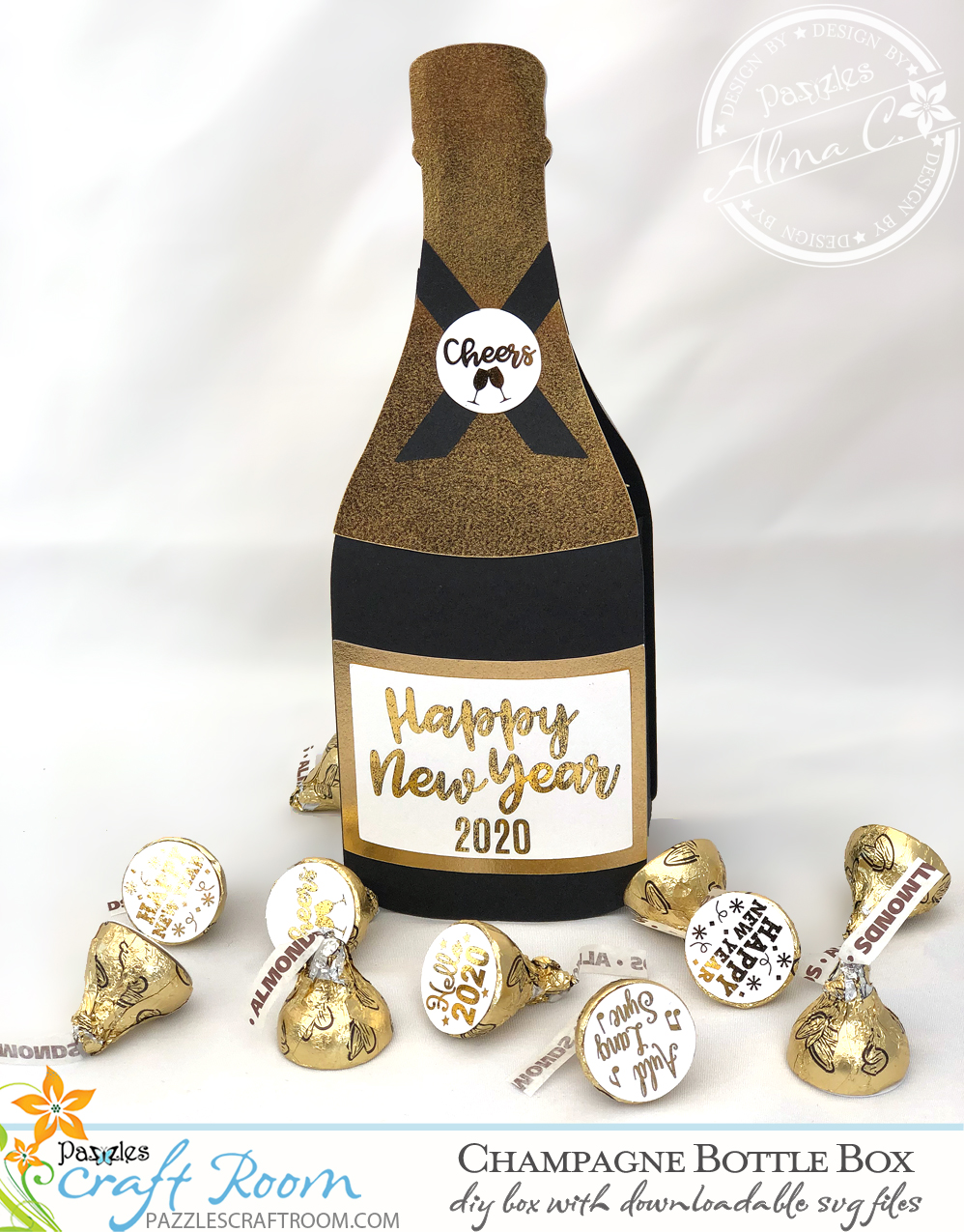 New Year's DIY Champagne Bottle Box with instant SVG download