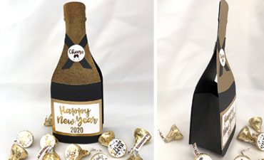 Pazzles DIY Champagne Bottle Box with instant SVG download. Compatible with all major electronic cutters including Pazzles Inspiration, Cricut, and Silhouette Cameo. Design by Alma Cervantes.