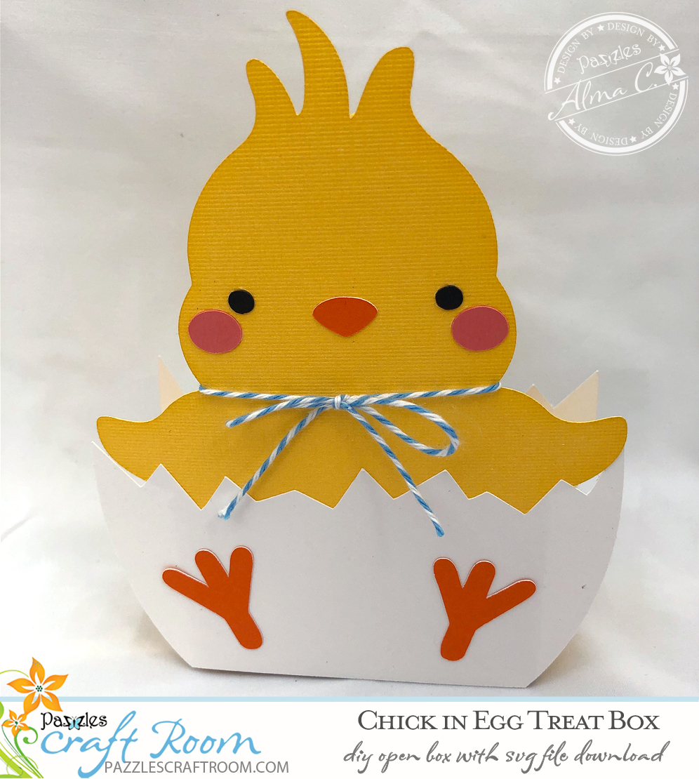 Pazzles DIY Chick Treat Box with instant SVG download. Compatible with all major electronic cutters including Pazzles Inspiration, Cricut, and Silhouette Cameo. Design by Alma Cervantes.