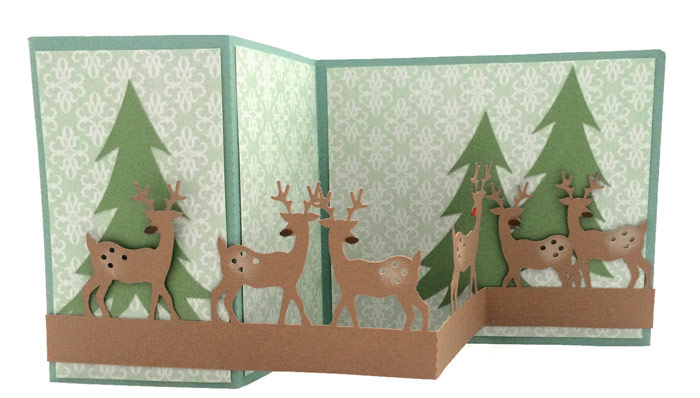 Christmas Z Fold card with reindeer border. Cut files from Pazzles.