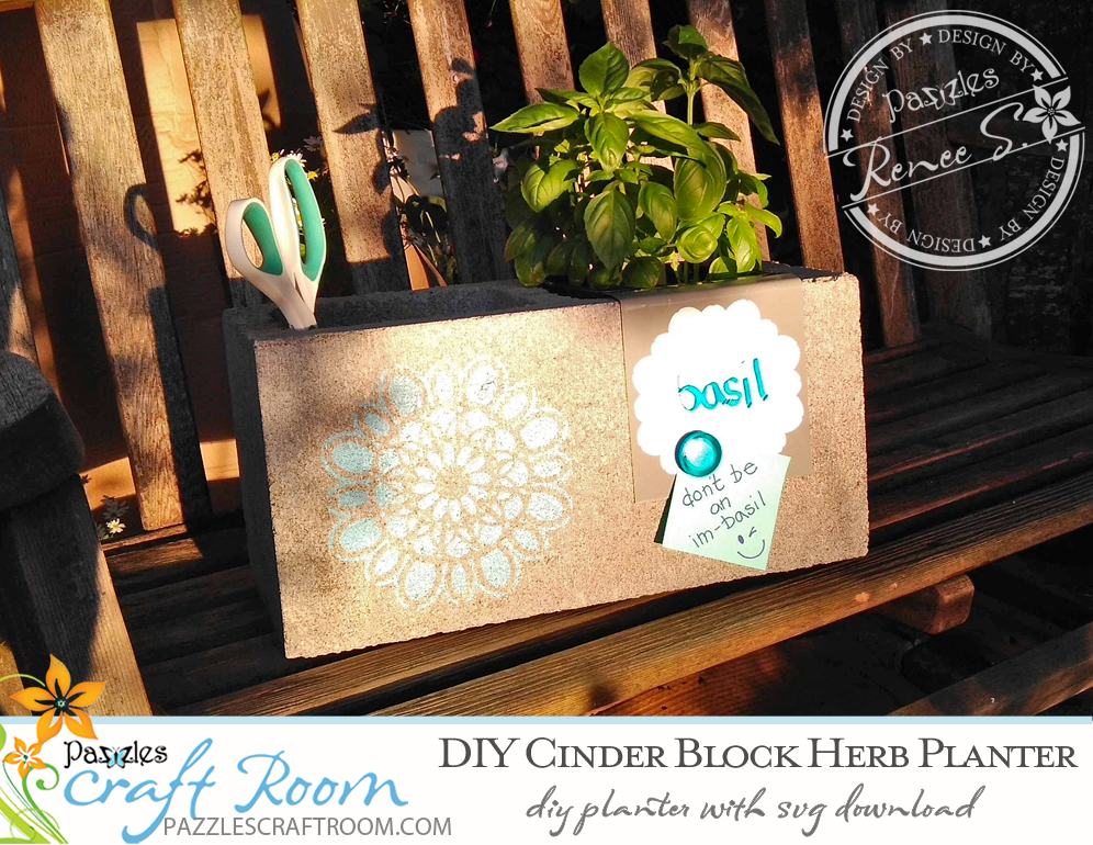 Pazzles DIY Cinder Block Planter with instant SVG download. Compatible with all major electronic cutters including Pazzles Inspiration, Cricut, and Silhouette Cameo. Design by Renee Smart.