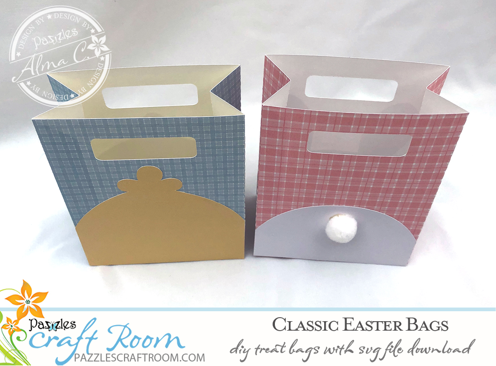 Pazzles DIY Classic Easy Easter Bags with instant SVG download. Compatible with all major electronic cutters including Pazzles Inspiration, Cricut, and Silhouette Cameo. Design by Alma Cervantes.