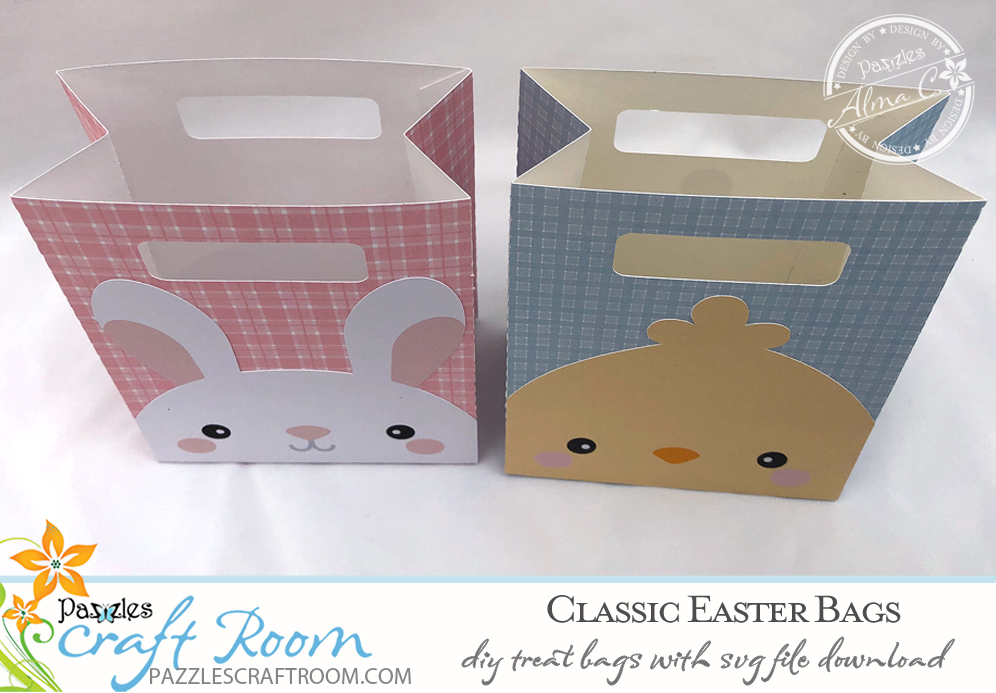 Pazzles DIY Easy Easter Bags with instant SVG download. Compatible with all major electronic cutters including Pazzles Inspiration, Cricut, and Silhouette Cameo. Design by Alma Cervantes.