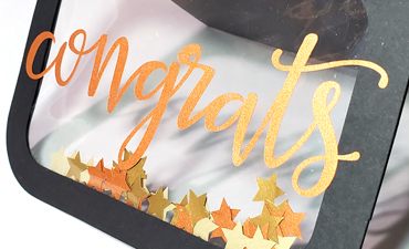 Pazzles DIY Congrats Shaker Card with instant SVG download. Compatible with all major electronic cutters including Pazzles Inspiration, Silhouette Cameo, and Cricut. Design by Renee Smart.