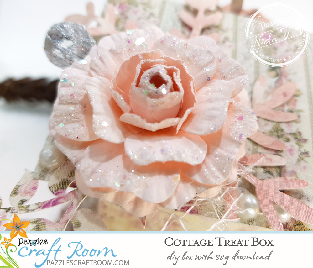 Pazzles DIY Cottage Treat Box with SVG download. Instant SVG download compatible with all major electronic cutters including Pazzles Inspiration, Cricut, and Silhouette Cameo. Design by Nida Tanweer.