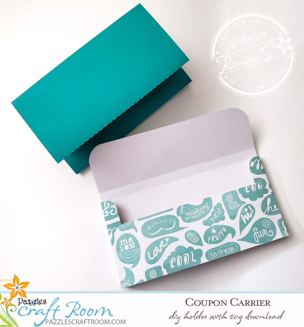 Pazzles DIY Coupon Carrier with instant SVG download. Compatible with all major electronic cutters including Pazzles Inspiration, Cricut, and Silhouette Cameo. Design by Renee Smart.