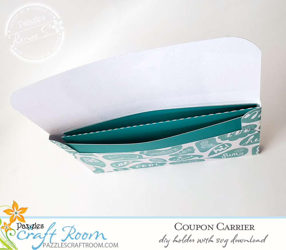 Pazzles DIY Coupon Carrier with instant SVG download. Compatible with all major electronic cutters including Pazzles Inspiration, Cricut, and Silhouette Cameo. Design by Renee Smart.