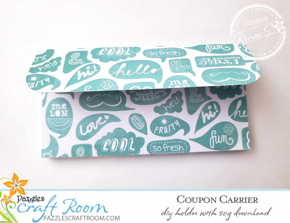 Pazzles DIY Coupon Carrier with instant SVG download. Compatible with all major electronic cutters including Pazzles Inspiration, Cricut, and Silhouette Cameo. Design by Renee Smart.