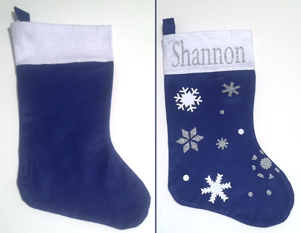 Customized stocking made with the Pazzles Inspiration Vue