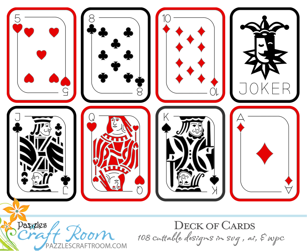 Pazzles DIY Deck of Cards Collection of 108 designs. Instant SVG download compatible with all major electronic cutters including Pazzles Inspiration, Cricut, and Silhouette Cameo. Design by Amanda Vander Woude.