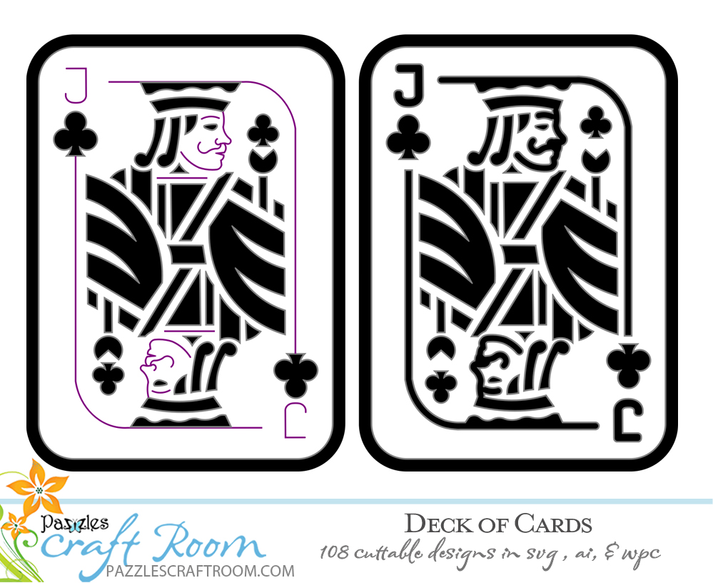 Pazzles DIY Deck of Cards Collection of 108 designs. Instant SVG download compatible with all major electronic cutters including Pazzles Inspiration, Cricut, and Silhouette Cameo. Design by Amanda Vander Woude.