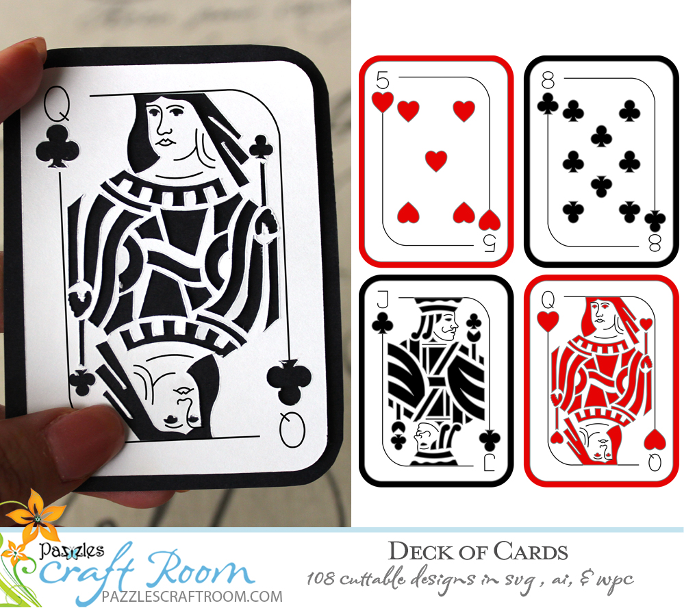 Pazzles DIY Deck of Cards Collection of 108 designs. Instant SVG download compatible with all major electronic cutters including Pazzles Inspiration, Cricut, and Silhouette Cameo. Design by Amanda Vander Woude.