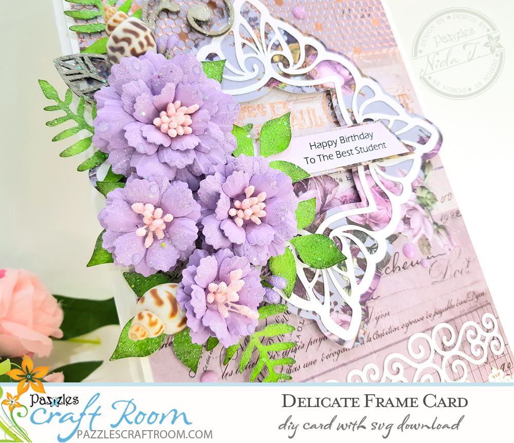 Pazzles DIY Delicate Frame Card with instant SVG download. Compatible with all major electronic cutters including Pazzles Inspiration, Cricut, and Silhouette Cameo. Design by Nida Tanweer.