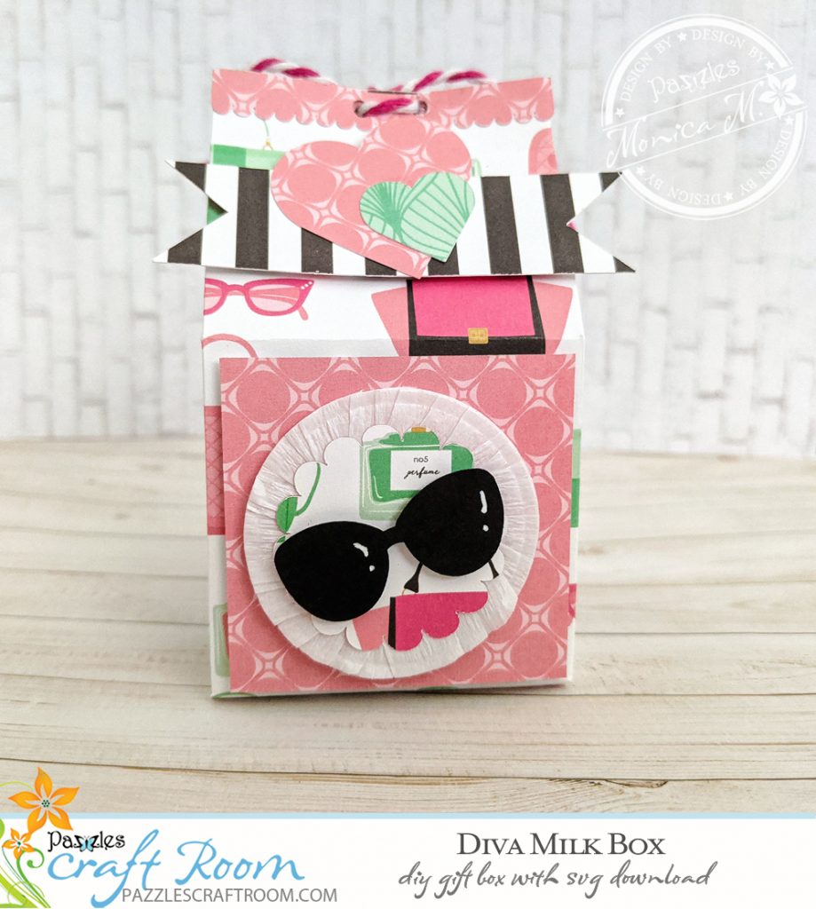 Pazzles DIY Diva Milk Box with instant SVG download. Compatible with all major electronic cutters including Pazzles Inspiration, Cricut, and Silhouette Cameo. Design by Monica Martinez.