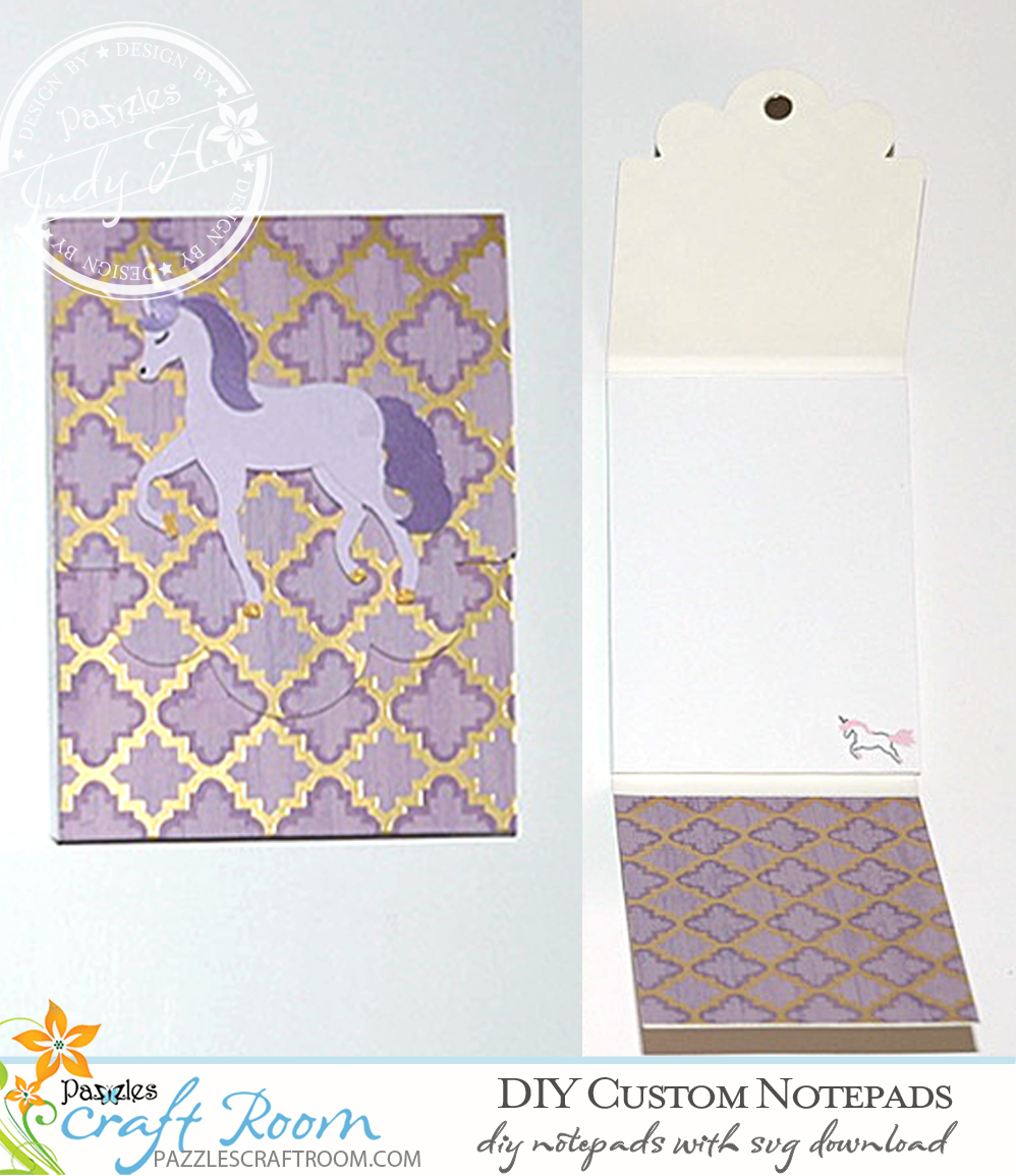 Pazzles DIY Custom Notepads with instant SVG download. Compatible with all major electronic cutters including Pazzles Inspiration, Cricut, and Silhouette Cameo. Design by Judy Hanson.