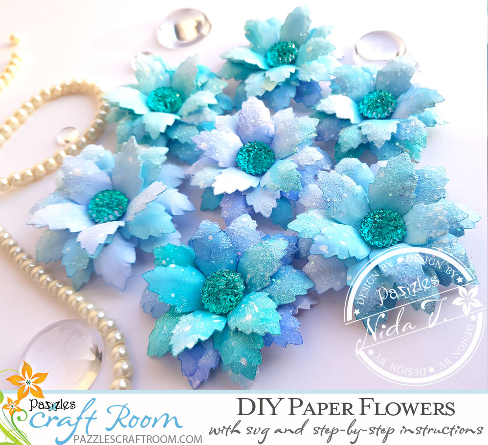 Pazzles Beautiful DIY Paper Flowers with SVG download compatible with all major electronic cutters including Pazzles Inspiration, Cricut, and Silhouette Cameo by Nida Tanweer