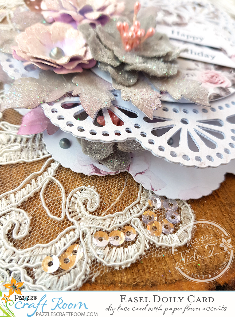 DIY Easel Doily Card with Paper Peony Flowers