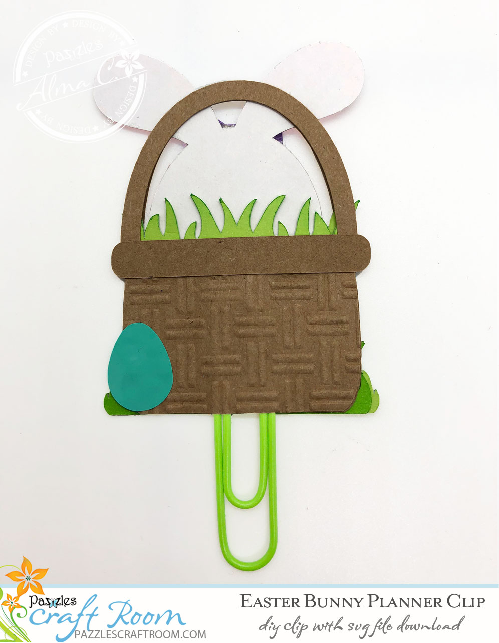 Pazzles DIY Easter Bunny Planner Clip with instant SVG download. Compatible with all major electronic cutters including Pazzles Inspiration, Cricut, and Silhouette Cameo. Design by Alma Cervantes.
