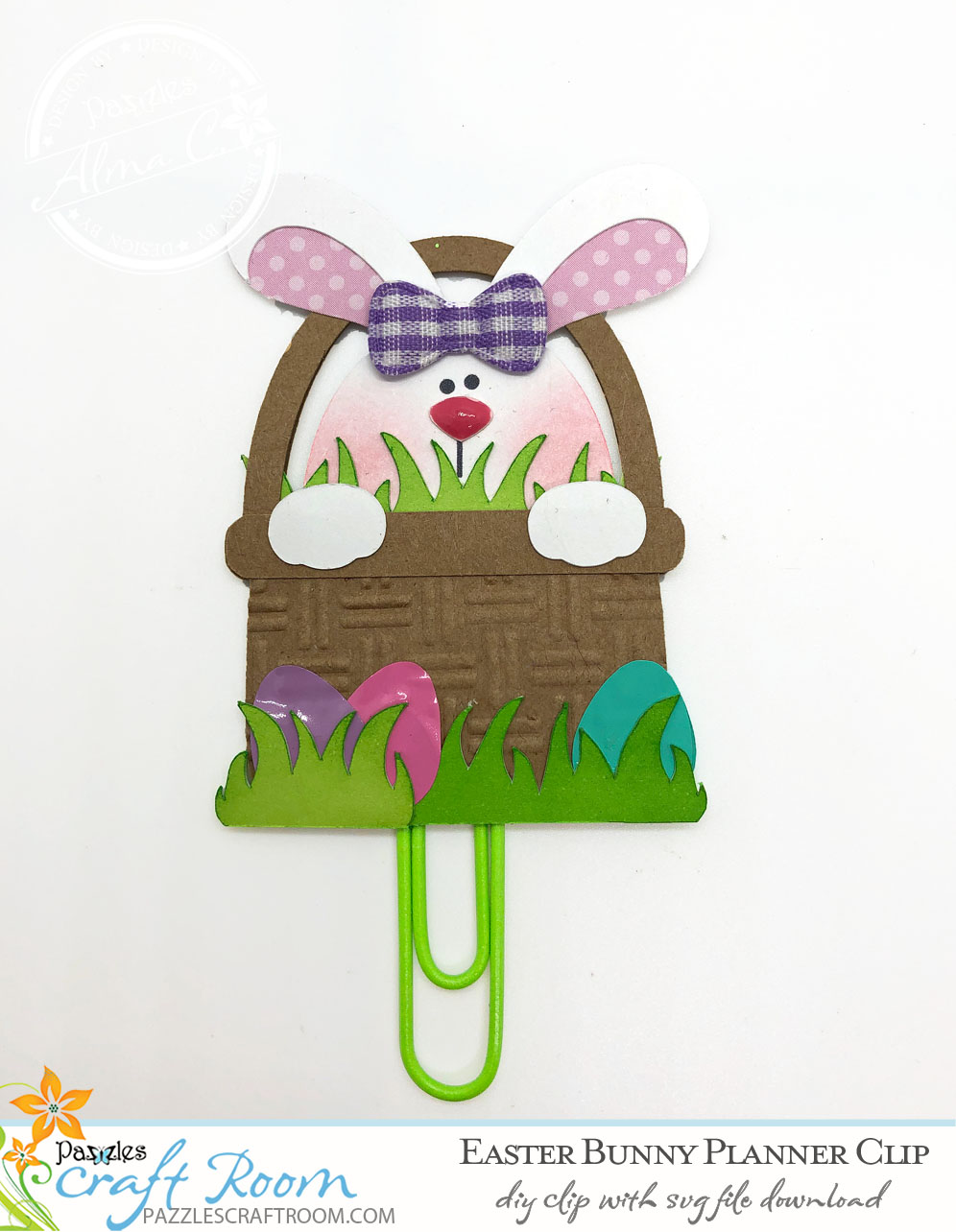 Pazzles DIY Easter Bunny Planner Clip with instant SVG download. Compatible with all major electronic cutters including Pazzles Inspiration, Cricut, and Silhouette Cameo. Design by Alma Cervantes.