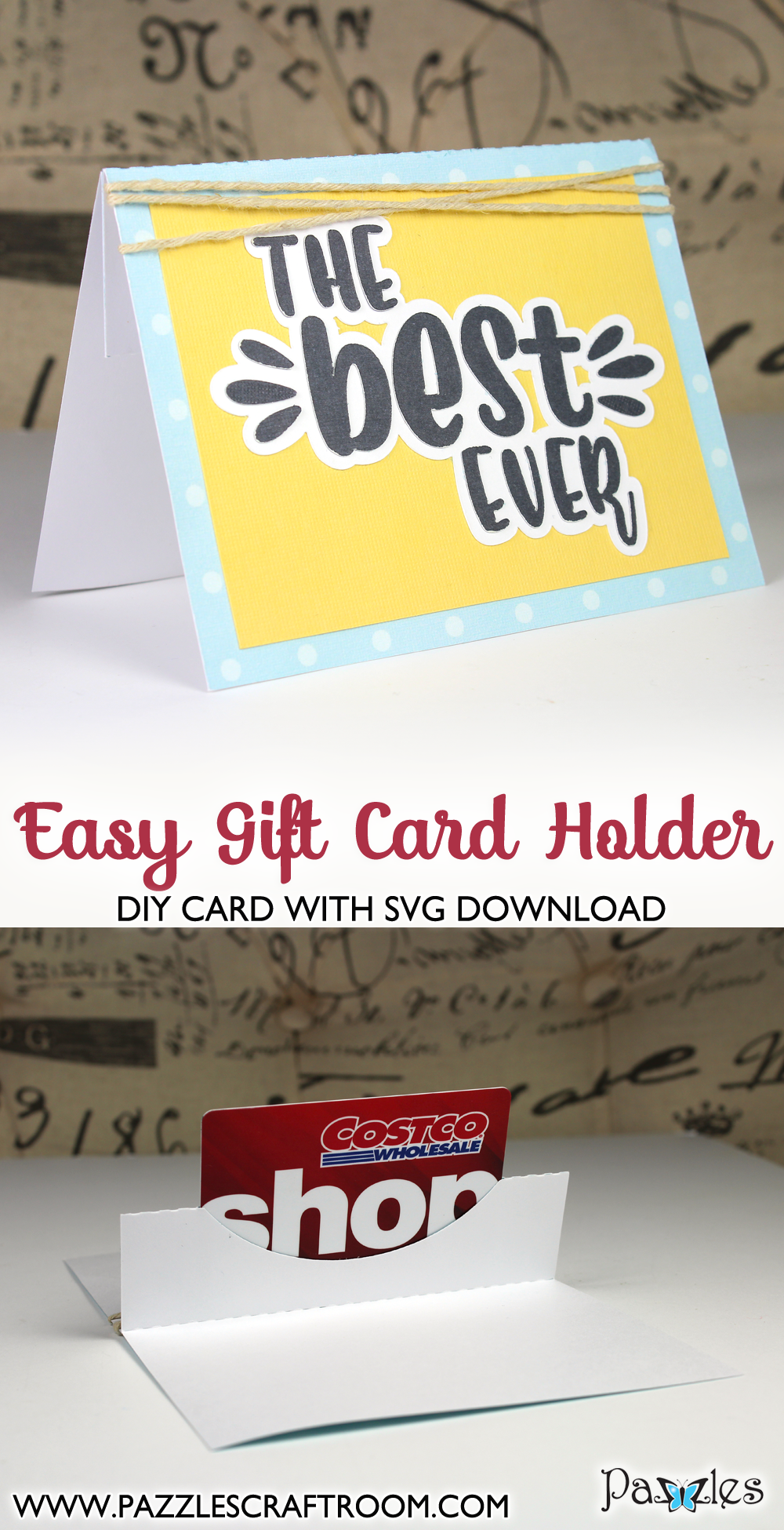 Pazzles DIY Easy Gift Card Holder. Instant SVG download compatible with all major electronic cutters including Pazzles Inspiration, Cricut, and Silhouette Cameo. Design by Amanda Vander Woude.