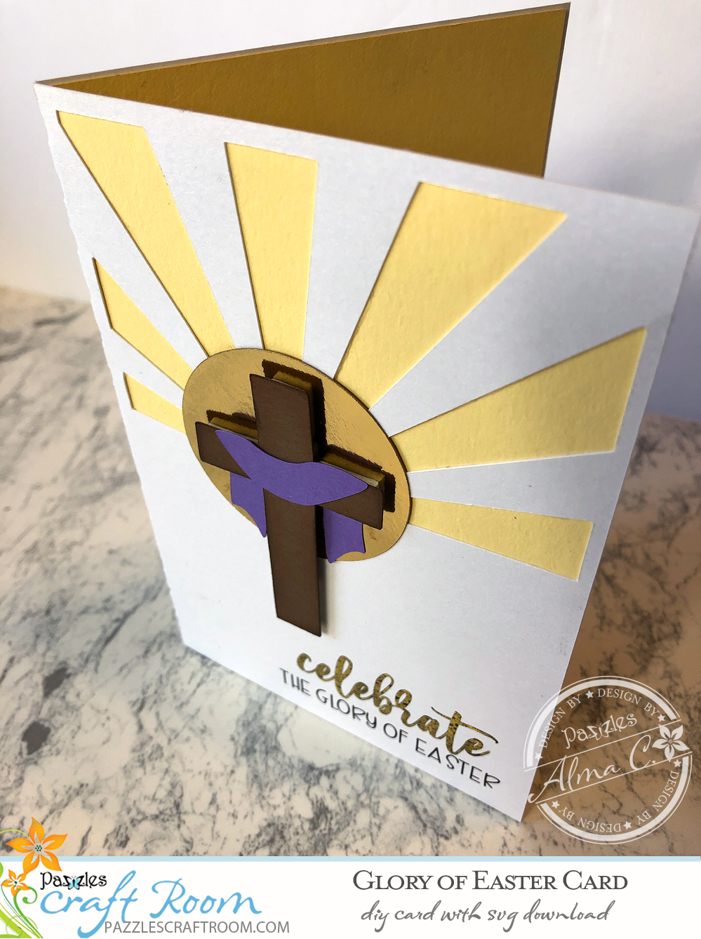 Pazzles DIY Glory of Easter card with instant SVG download. Instant SVG download compatible with all major electronic cutters including Pazzles Inspiration, Cricut, and Silhouette Cameo. Design by Alma Cervantes.