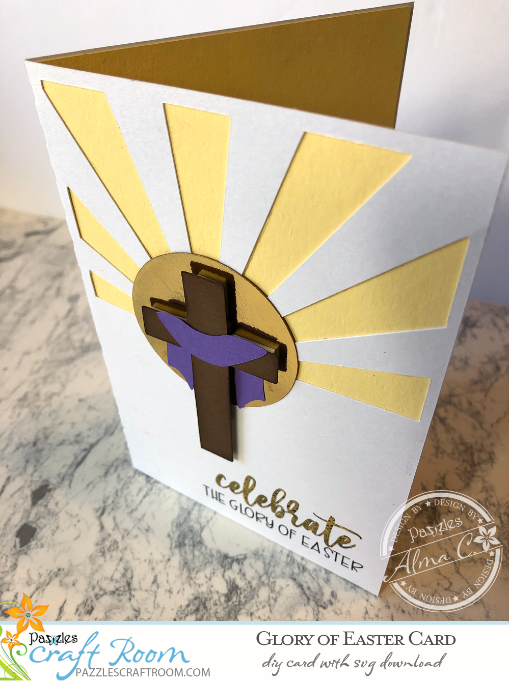 Pazzles DIY Glory of Easter card with instant SVG download. Instant SVG download compatible with all major electronic cutters including Pazzles Inspiration, Cricut, and Silhouette Cameo. Design by Alma Cervantes.