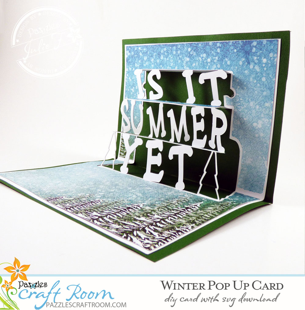 Pazzles DIY Winter Pop Up Card with instant SVG download. Compatible with all major electronic cutters including Pazzles Inspiration, Cricut, and Silhouette Cameo. Design by Julie Flanagan.